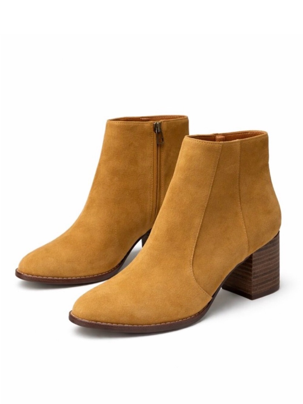 Madewell Suede Leather Ankle Booties in Mustard - Women's 10 Block Heel M4674